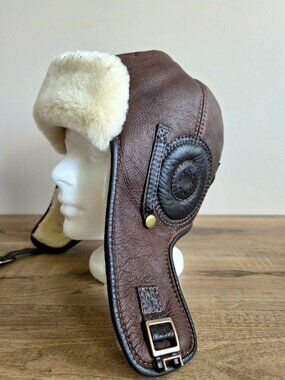 Ricardo BH Beverly Hills Real Sheepskin Leather Pilot Aviator Man's Hat.